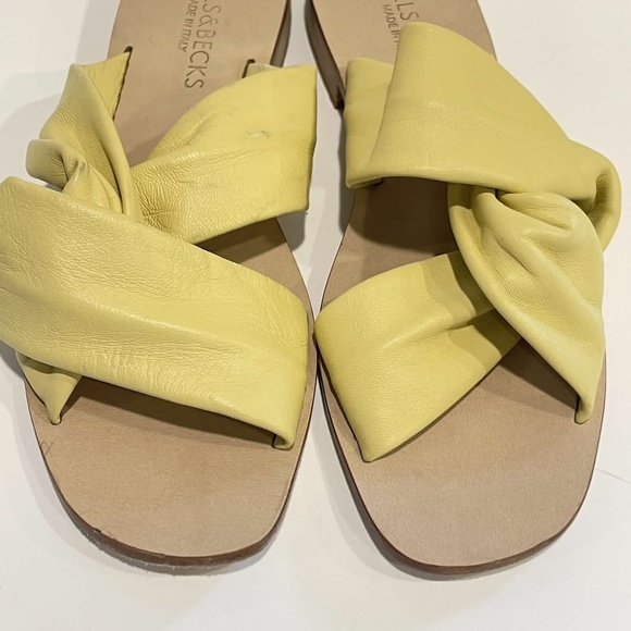 Bells & Becks Azura Butter Yellow Leather Slip On Twist Slide Sandal Size 38 7.5 - Picture 9 of 13